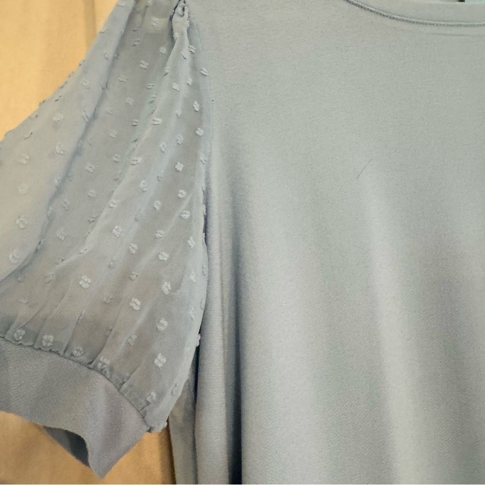 NWT CeCe Light Blue Textured Puff Sleeve Blouse - Picture 7 of 10